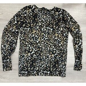 Talbots Sweater Women Brown leopard Animal Print merino wool small